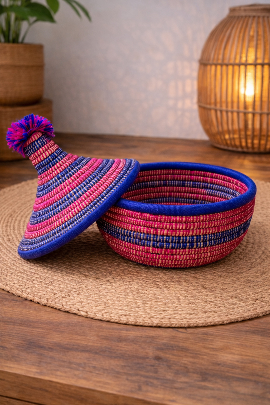 PANIER BERBÈRE MAROCAIN ROSE & BLEU