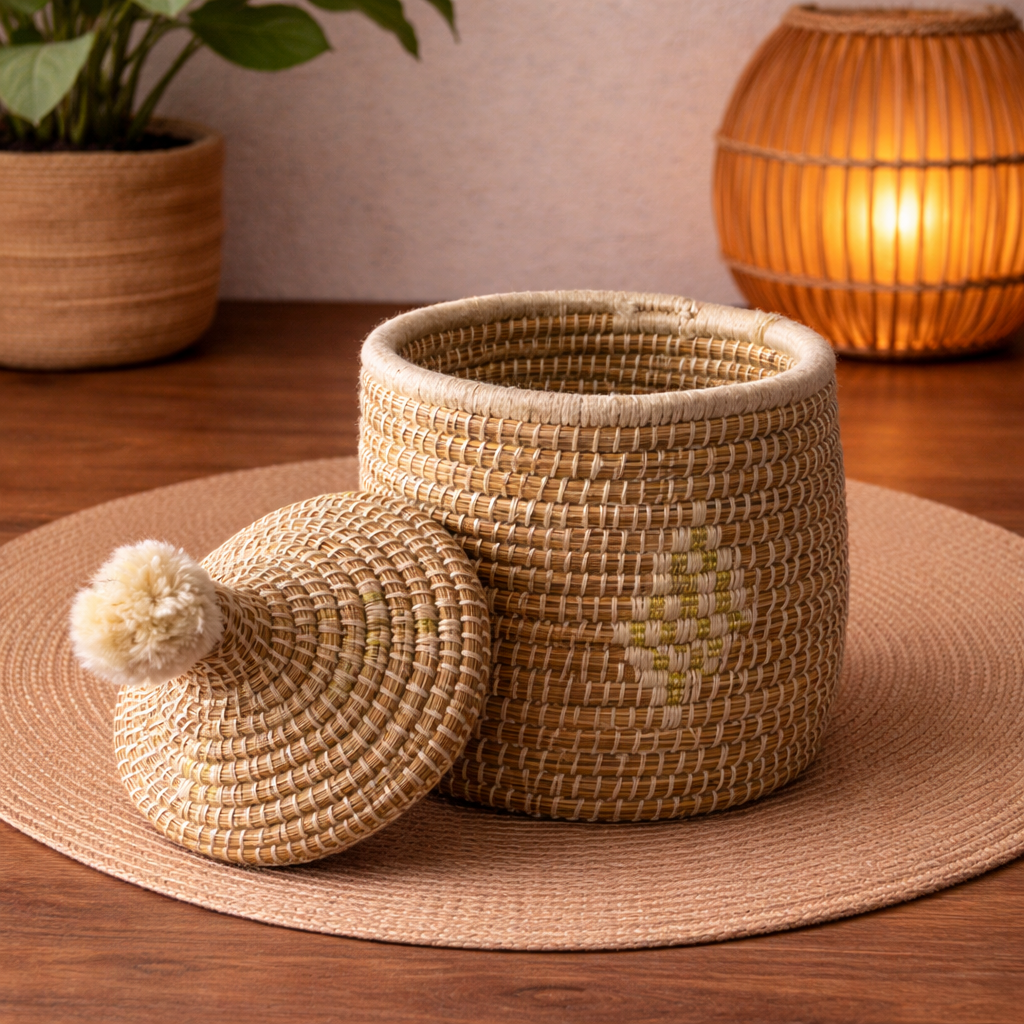 PANIER BERBÈRE ARTISANALE BEIGE