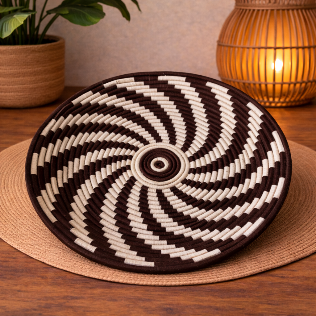 PLATEAU BERBÈRE MAROCAIN GRAPHIQUE MARRON & ECRU