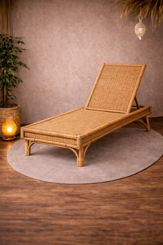 Chaise longue artisanale en fibres naturelles – Fabrication marocaine