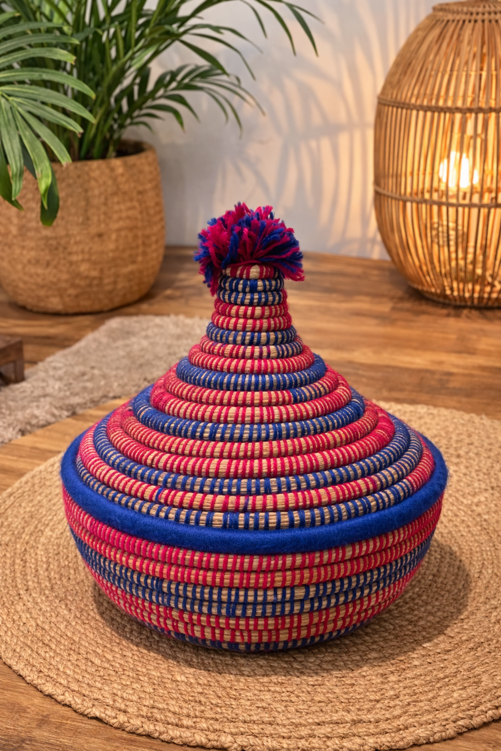 PANIER BERBÈRE MAROCAIN ROSE & BLEU