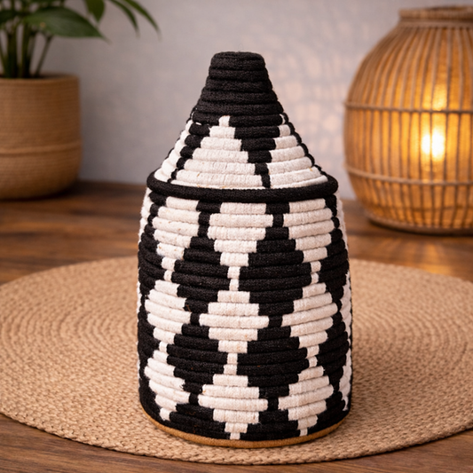 PANIER BERBÈRE MAROCAIN NOIR & ÉCRU