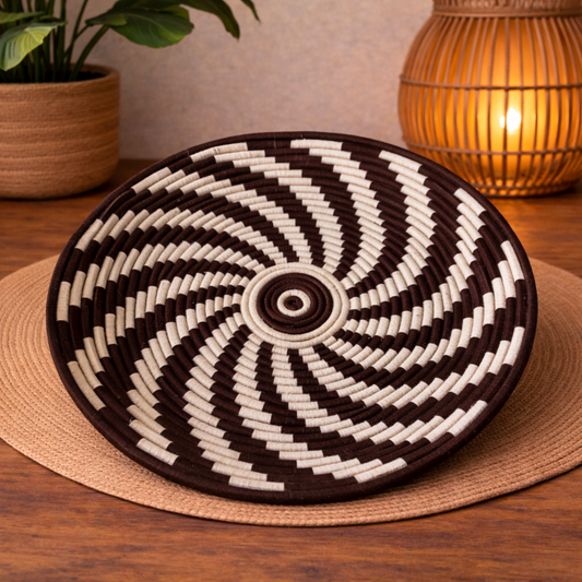 PLATEAU BERBÈRE MAROCAIN GRAPHIQUE MARRON & ECRU